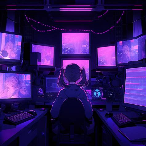 Download wallpaper 1280x1280 girl, armchair, screens, monitors, anime ...