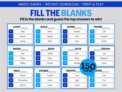 Fill the Blanks - Printable Party Game | Downloadable Blankety Blank ...