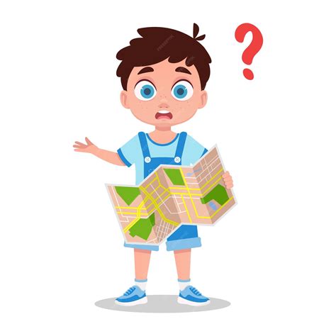 Premium Vector | The child is lost a boy with a map in his hands