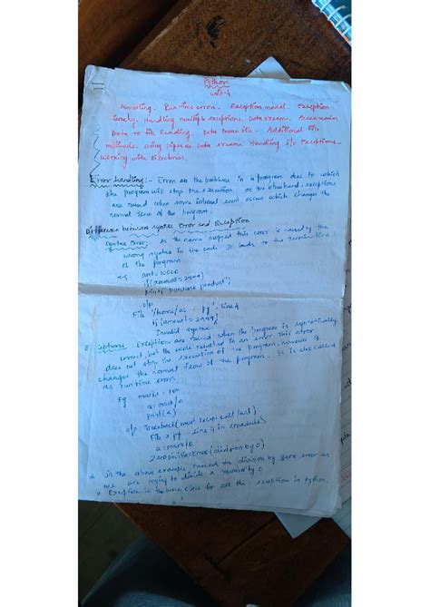 Python 4TH UNIT: Exception Handling and File Operations - Studocu