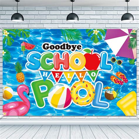 JKQ Goodbye School Hello Pool Backdrop Banner 73 x 43 India | Ubuy