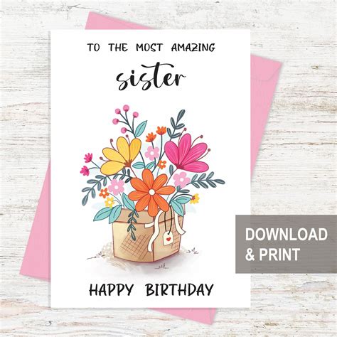 Printable Birthday Card for Sister, Happy Birthday Card Printable ...