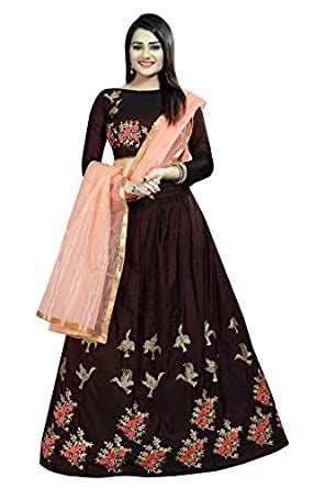 Buy DHARMI FASHION Women's Satin Semi-Stitched Lehenga Choli (Dark ...