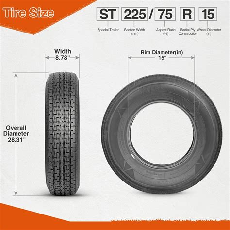 ST225/75R15 Trailer Tire Radial 225 75 15 Heavy Duty 10PR Tubeless Load ...