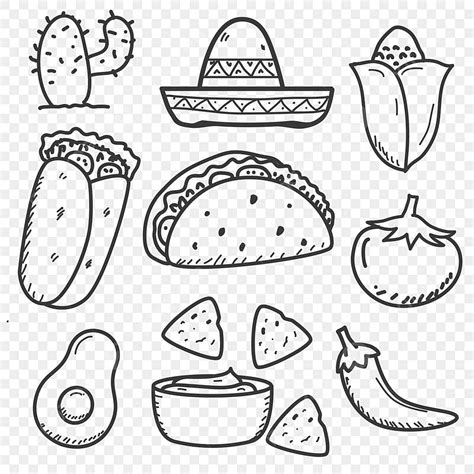 Set Of Mexican Food Doodle Vector Illustration In Hand Drawn Style ...