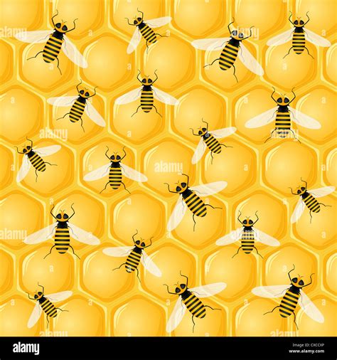 Honeycomb and bees background Stock Photo - Alamy