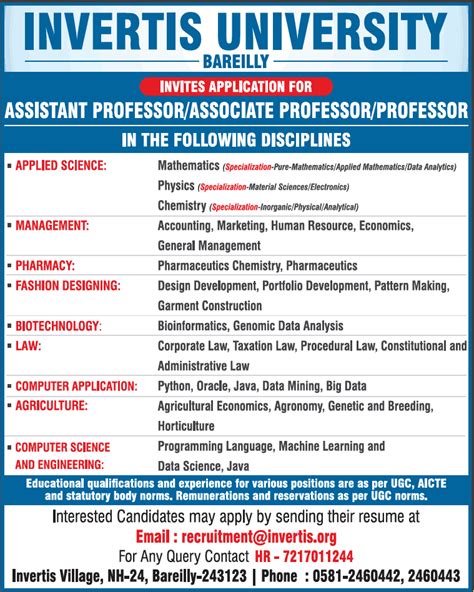 Invertis University Bioinformatics/Plant Breeding Faculty Jobs 2021