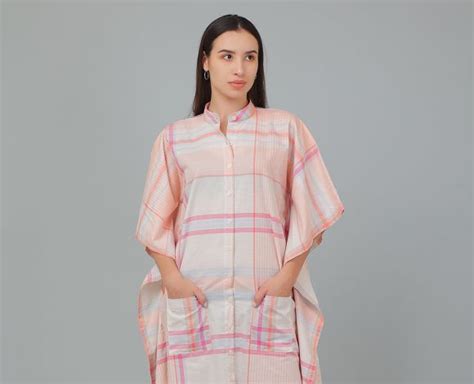Peach Striped Cotton Kaftan