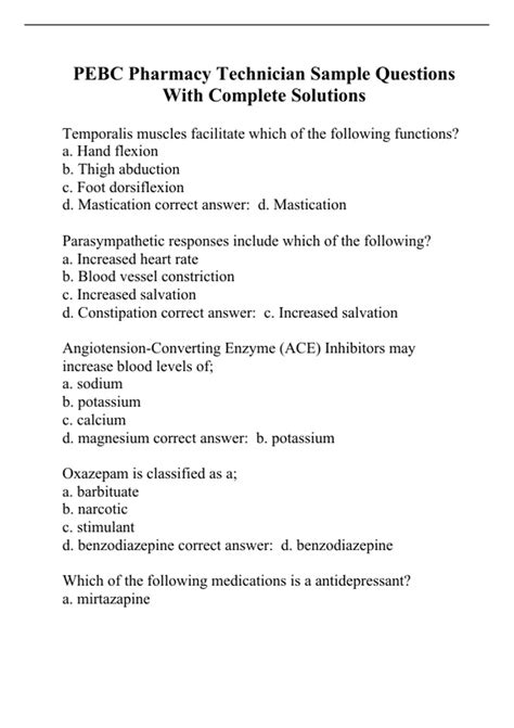 PEBC Pharmacy Technician Sample Questions With Complete Solutions ...