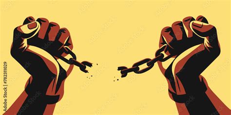 Depiction of hands breaking chains, symbolizing liberation and the ...