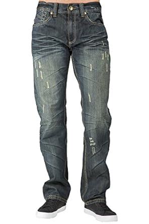 Buy Level 7 Men's Relaxed Straight Leg Blue Tint Denim Jeans Scratching ...