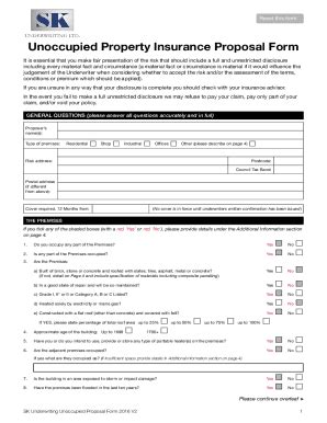 Fillable Online skunderwriting co PDF Unoccupied Property Insurance ...