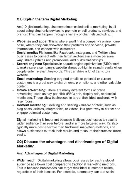 Digital and social media marketing - Q1) Explain the term Digital ...