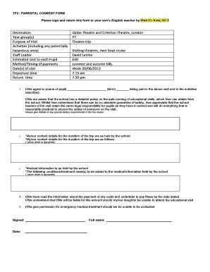 Fillable Online ses lincs sch TF2 PARENTAL CONSENT FORM Please sign and ...