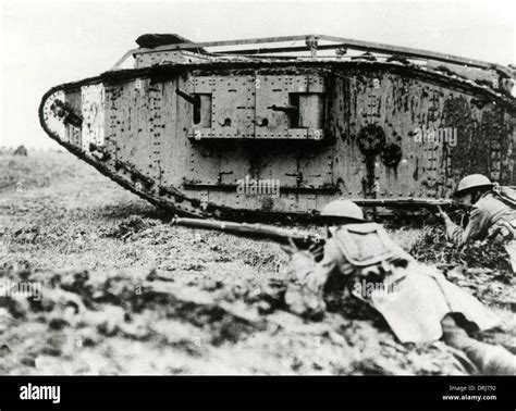 American troops training with British tanks, France, WW1 Stock Photo ...