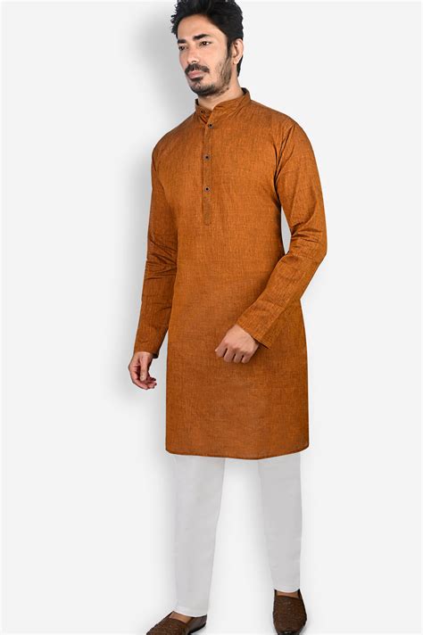 Pure Cotton Handcrafted Solid Kurta, Golden, Slim Fit – Authentics