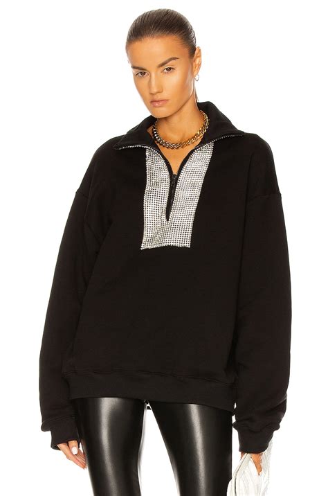 David Koma Crystal Trim Zip Front Sweatshirt in Black & Silver | FWRD
