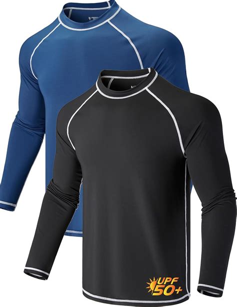 2 Pack Men's Sun Protection Long Sleeve Swim Shirts UPF 50+ Loose Fit ...