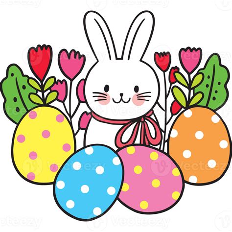 Easter day cartoon cute character white rabbit and egg clipart ...