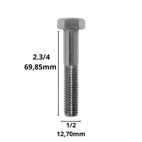 Parafuso Sextavado Rosca Parcial 1/2-12 X 2-3/4BSW Ferro Zinco Branco ...