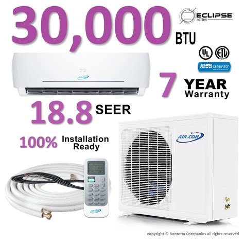 Air-Con 30000 BTU Mini Split AC Heat Pump Ductless 18.50 Seer 220v ...