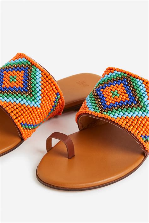 Beaded slides - Orange/Patterned - Ladies | H&M IN