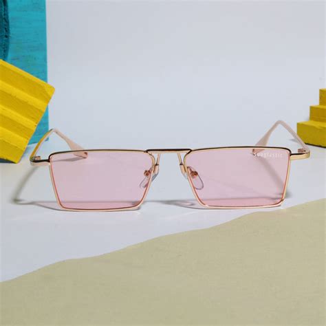 Buy Rebel Edition Gold Pink Rectangle Sunglasses - Bold Elegance with ...