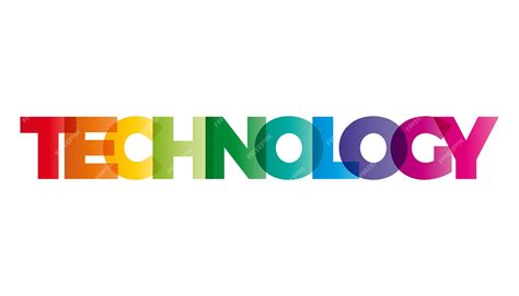 The word technology vector banner with the text colored rainbow ...