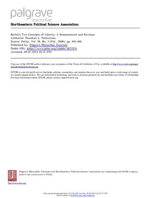 Berlin's Two Concepts of Liberty A Reassessment and Revision - Palgrave ...