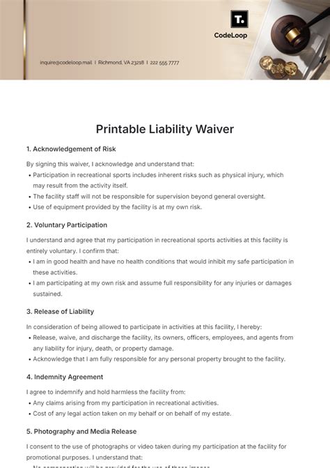 Liability Form Template 的图像结果