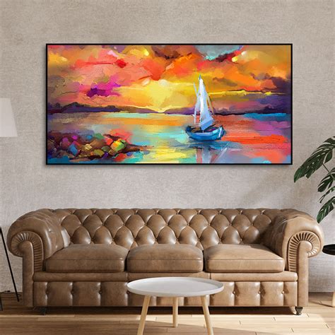 Beautiful Ship in the Ocean Abstract Scenery Canvas Wall Painting ...