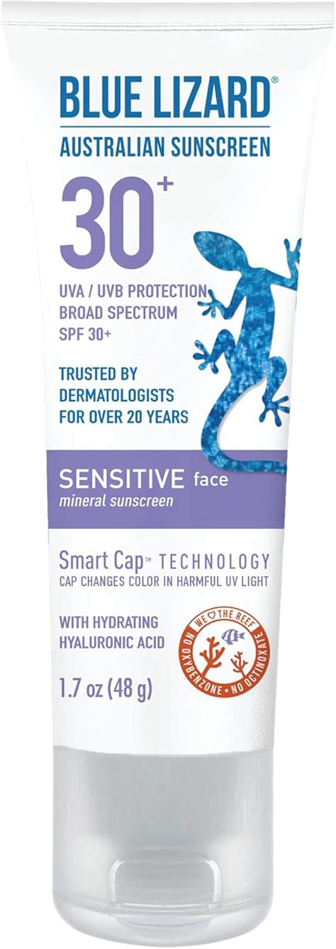 Buy Blue Lizard SENSITIVE FACE Mineral Sunscreen with Zinc Oxide and ...
