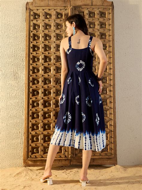 Strappy Box Pleat Midi Dress in Blue Tie & Dye – Mabish Store