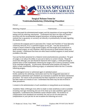 Fillable Online tsvs Surgical Release Form for Ventriculochordectmy ...