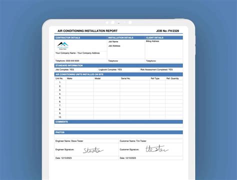 Air Conditioning Installation Report ServiceM8 Form