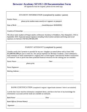 Brewster Academy SEVIS I-20 Documentation Doc Template | pdfFiller