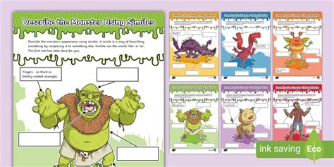KS2 Describe The Monster Using Similes - Activity Sheets