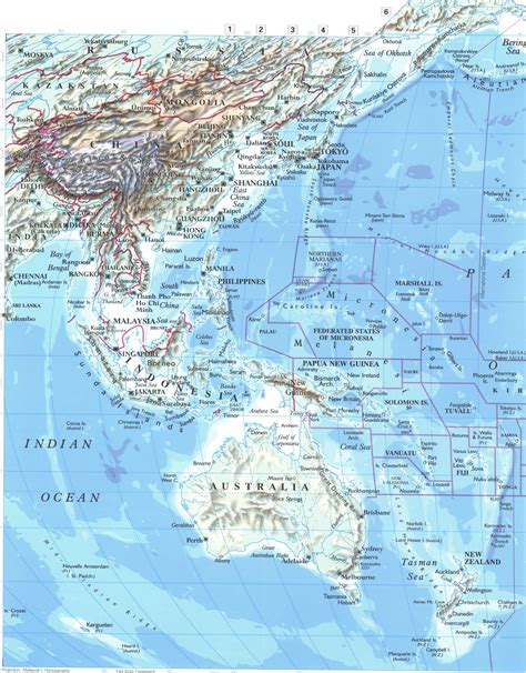 Physical map of Pacific Ocean map with islands in format jpg