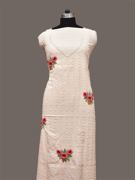 White Hand Embroidary Cotton Kurta with Floral Work Design f0223 – Uppada