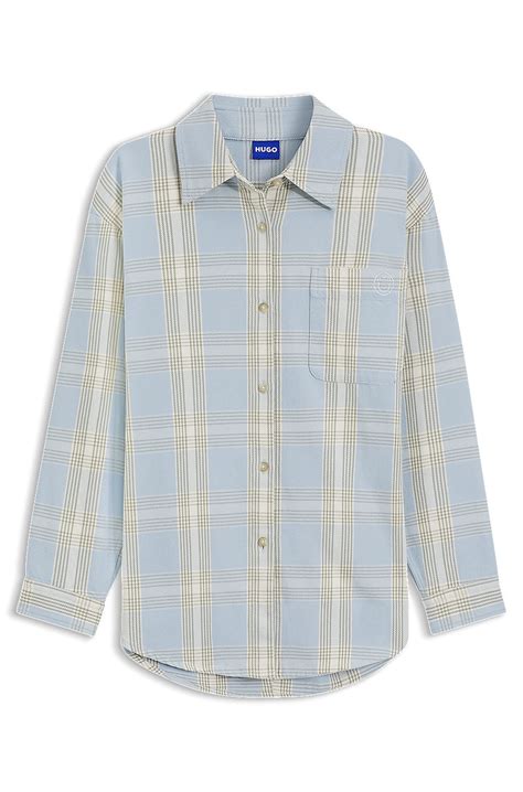 HUGO - Oversized-fit blouse in Glen-check cotton twill - Patterned