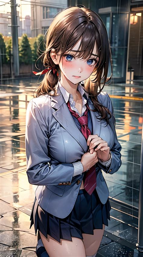 Anime girl in a school uniform posing for a picture - SeaArt AI