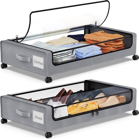Amazon.com: 2-in-1 Under Bed Storage with Wheels and Lids,50L Capacity ...