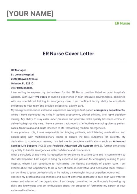 Free ER Nurse Cover Letter Template to Edit Online
