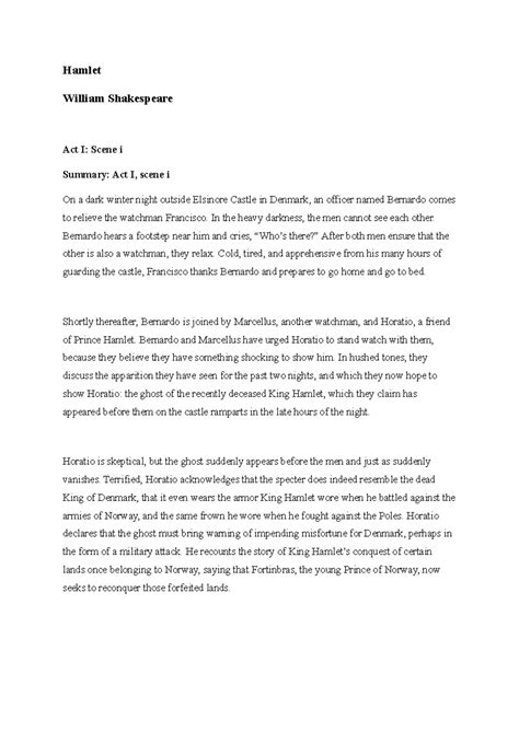 Hamlet Summary - Very well acknowledged notes - Hamlet William ...