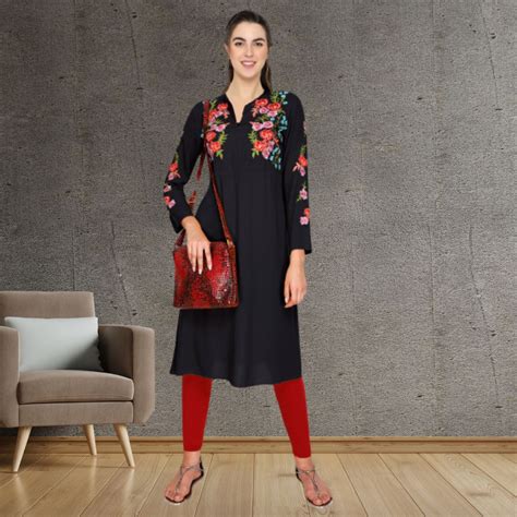 Floral Embroided A line kurti – Ethnichic