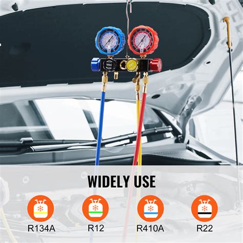 VEVOR 4 Way AC Gauge - AC Manifold Gauge Set for R134A R22 R12 R410A Refrigerant, Freon Gauges ...