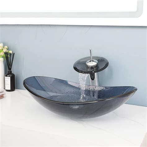Ouboni Bathroom Vessel Sink,Grey Vessel Sink,Oval Glass India | Ubuy