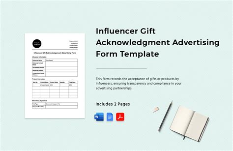 Influencer Gift Acknowledgment Advertising Form Template in Word, PDF ...