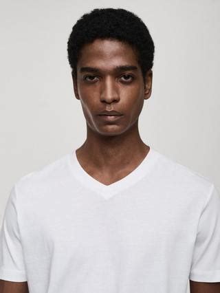 Mango Chelsea Cotton V-Neck Slim Fit Tee, White