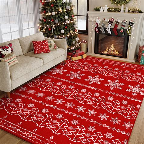 Amazon.com: PureCozy Christmas Area Rug 6x9 Red Washable Living Room ...